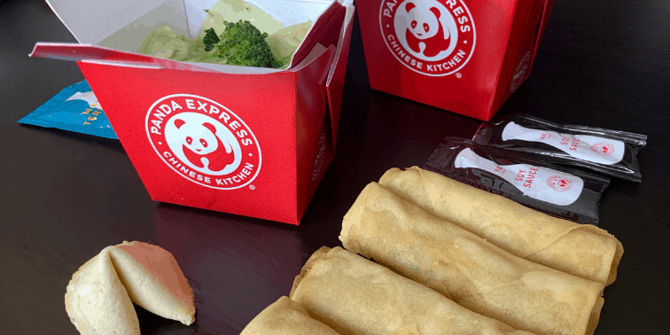 Panda Express Chow Mein and Spring Rolls